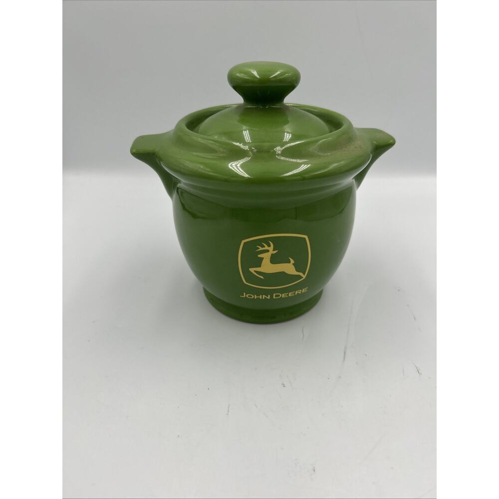 John Deere Green Ceramic Cookie Jar Canister w Lid Licensed Deer Logo - Picture 1 of 8